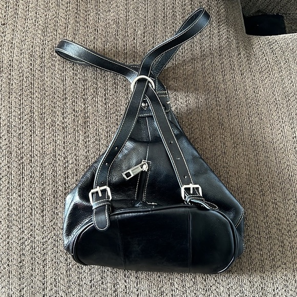 Black Faux Leather Sling Shoulder Bag with Silver Hardware - Picture 2 of 4